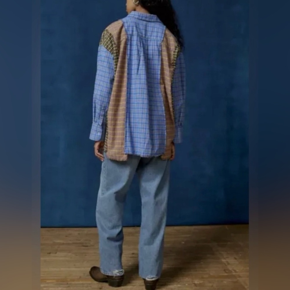 BDG Multicolored Plaid Patchwork Oversized Button… - image 2